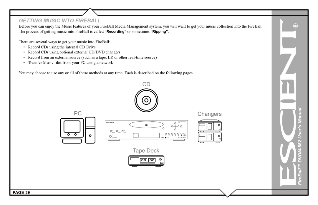 Escient DVDN-552 user manual Getting Music Into Fireball 