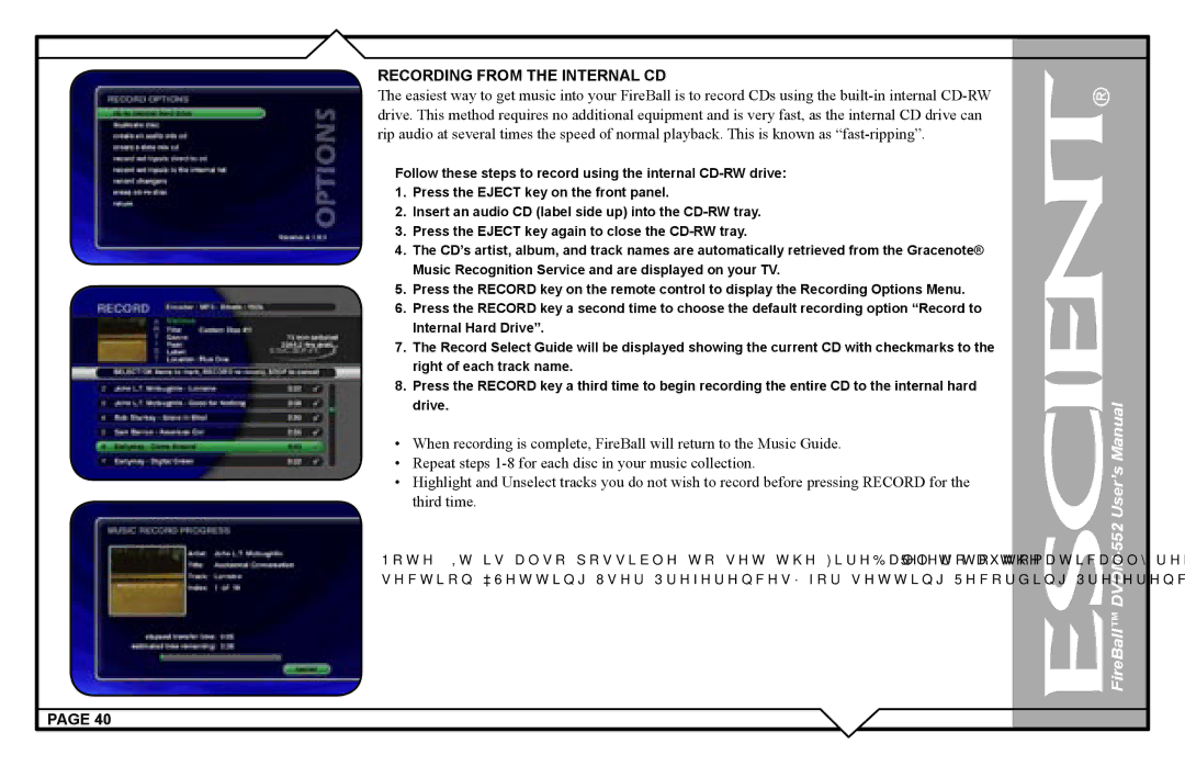 Escient DVDN-552 user manual Recording from the Internal CD 