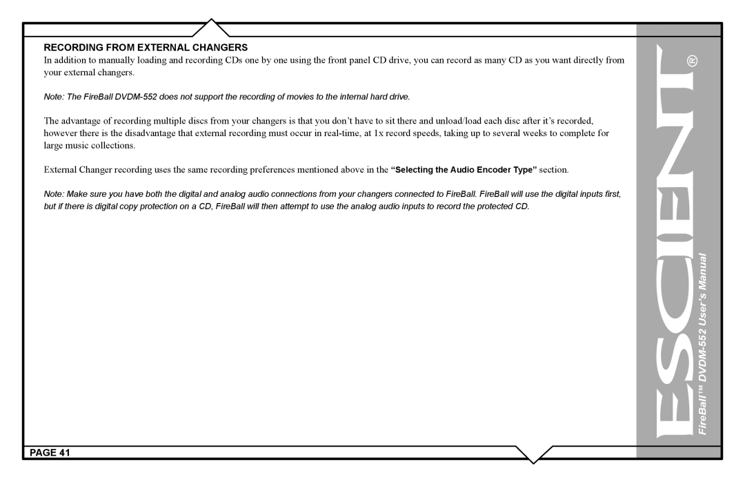 Escient DVDN-552 user manual Recording from External Changers 