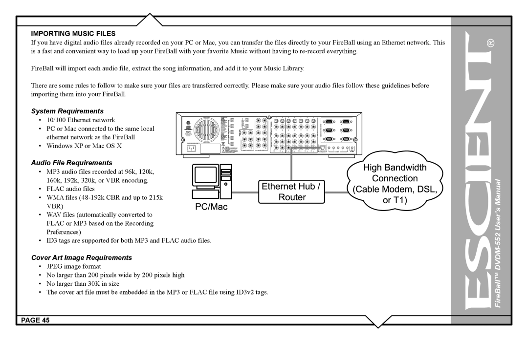 Escient DVDN-552 user manual Importing Music Files, System Requirements 