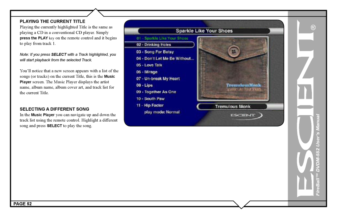 Escient DVDN-552 user manual Playing the Current Title 