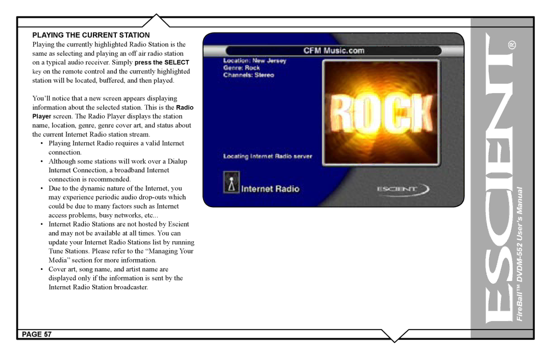 Escient DVDN-552 user manual Playing the Current Station 