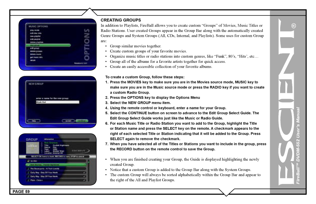 Escient DVDN-552 user manual Creating Groups 