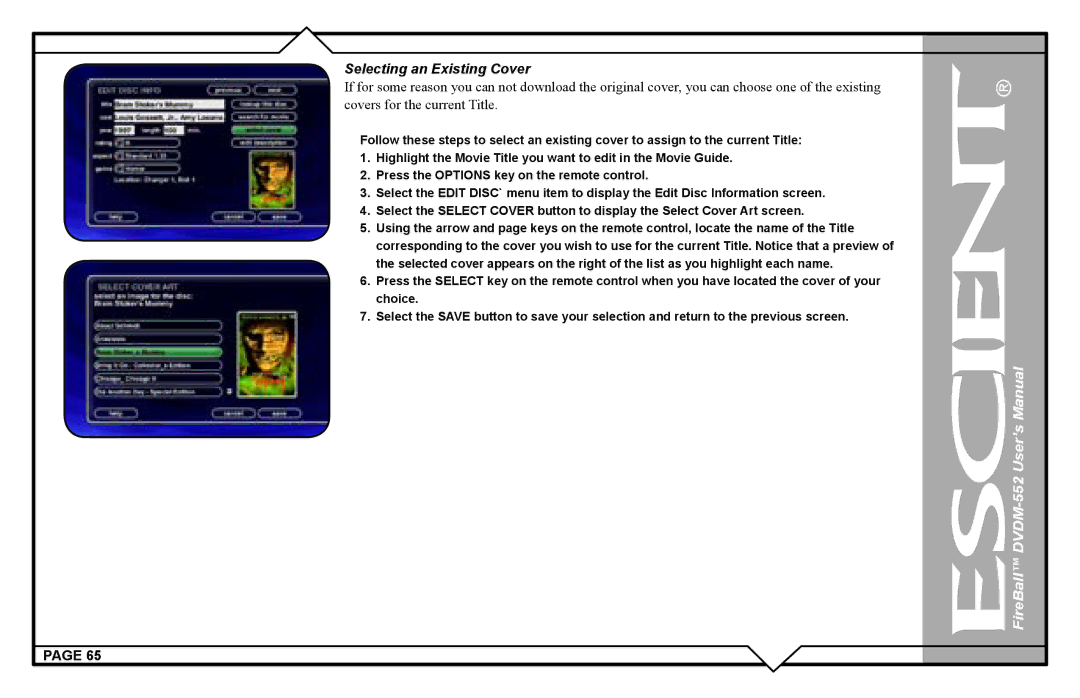 Escient DVDN-552 user manual Selecting an Existing Cover 