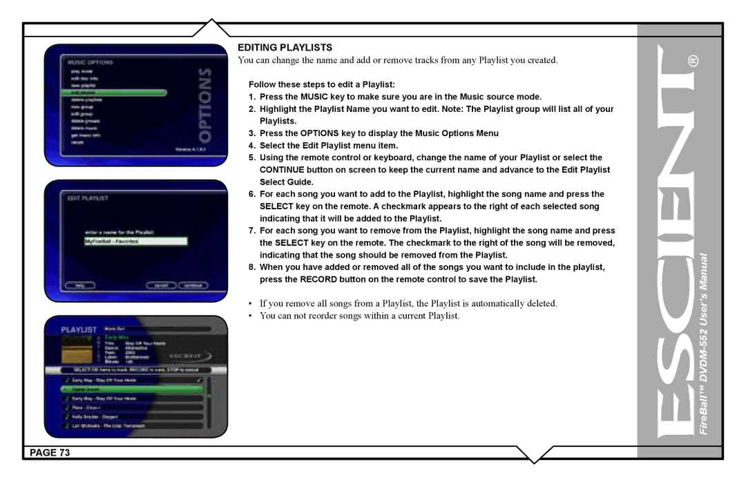 Escient DVDN-552 user manual FireBall DVDM-552 User’s Manual 