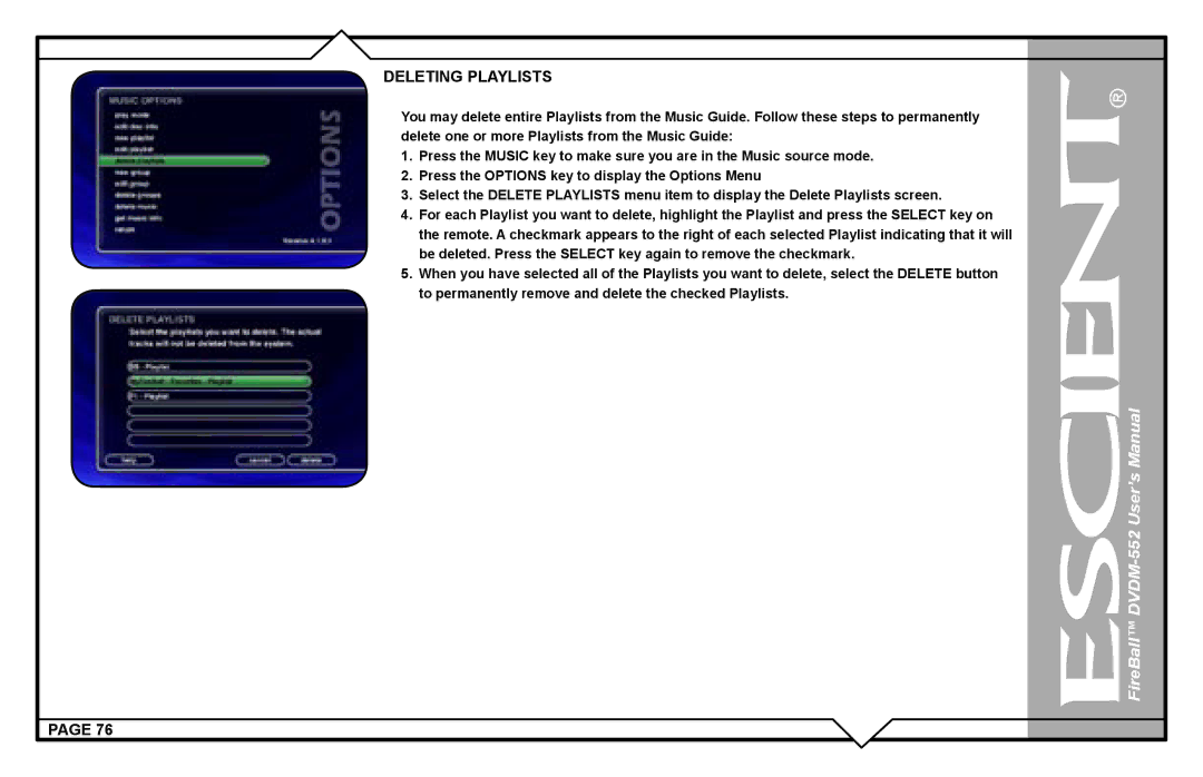 Escient DVDN-552 user manual Deleting Playlists 