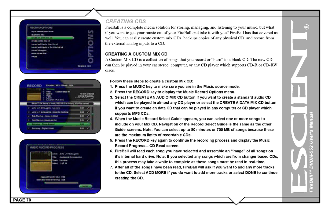 Escient DVDN-552 user manual Creating a Custom MIX CD 