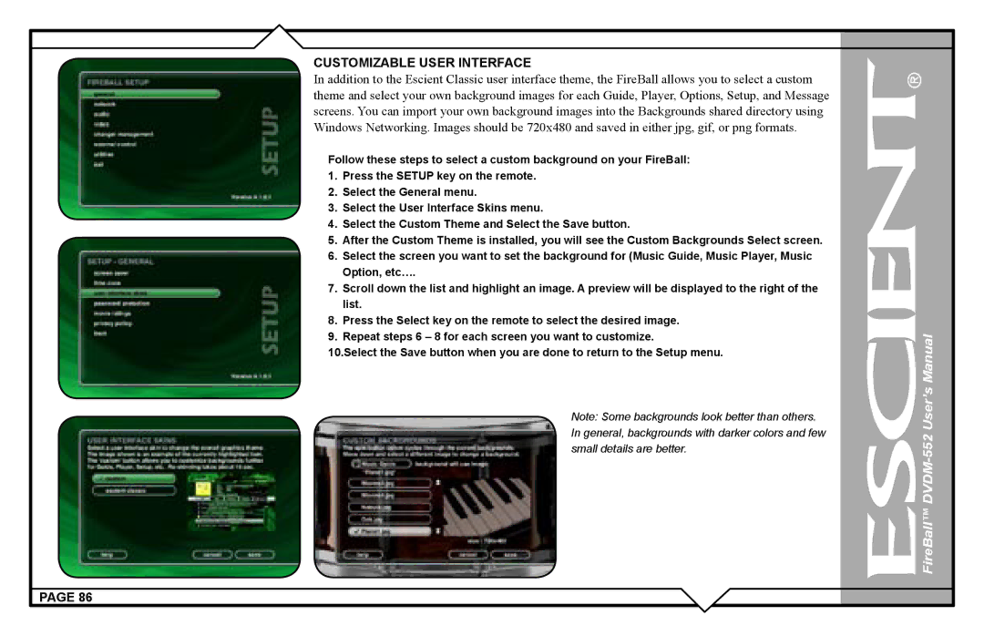 Escient DVDN-552 user manual Customizable User Interface 