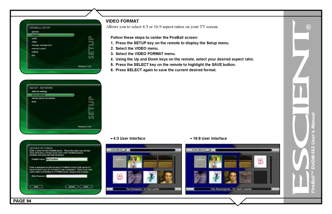 Escient DVDN-552 user manual Video Format 