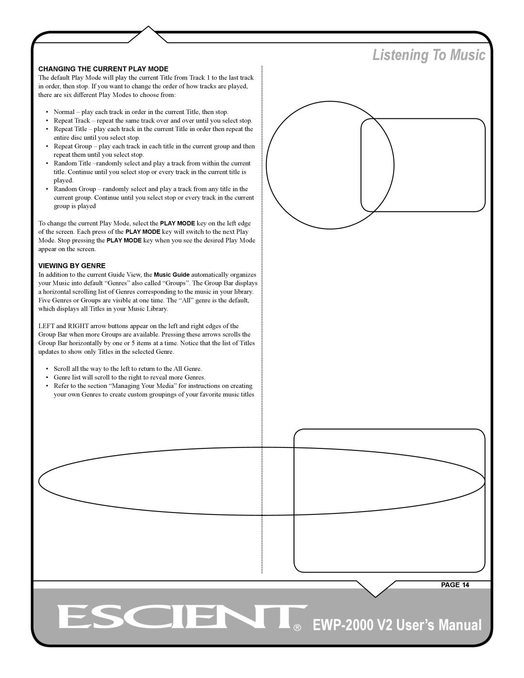 Escient EWP-2000 V2 user manual Changing the Current Play Mode, Viewing by Genre 