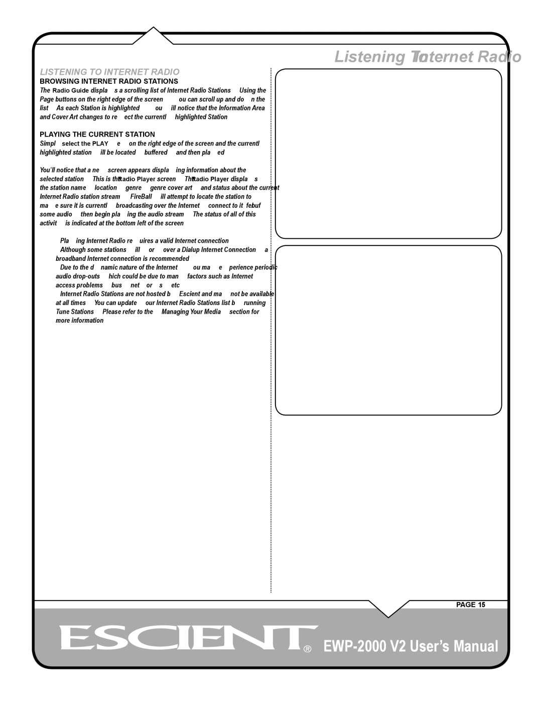 Escient EWP-2000 V2 user manual Listening To Internet Radio, Browsing Internet Radio Stations 