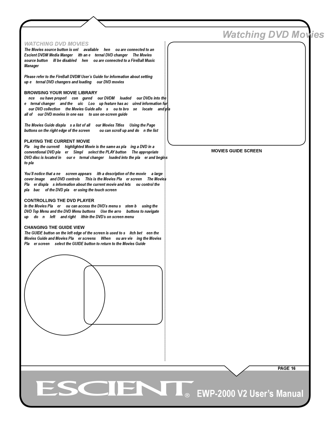 Escient EWP-2000 V2 user manual Watching DVD Movies, Browsing Your Movie Library, Movies Guide Screen 