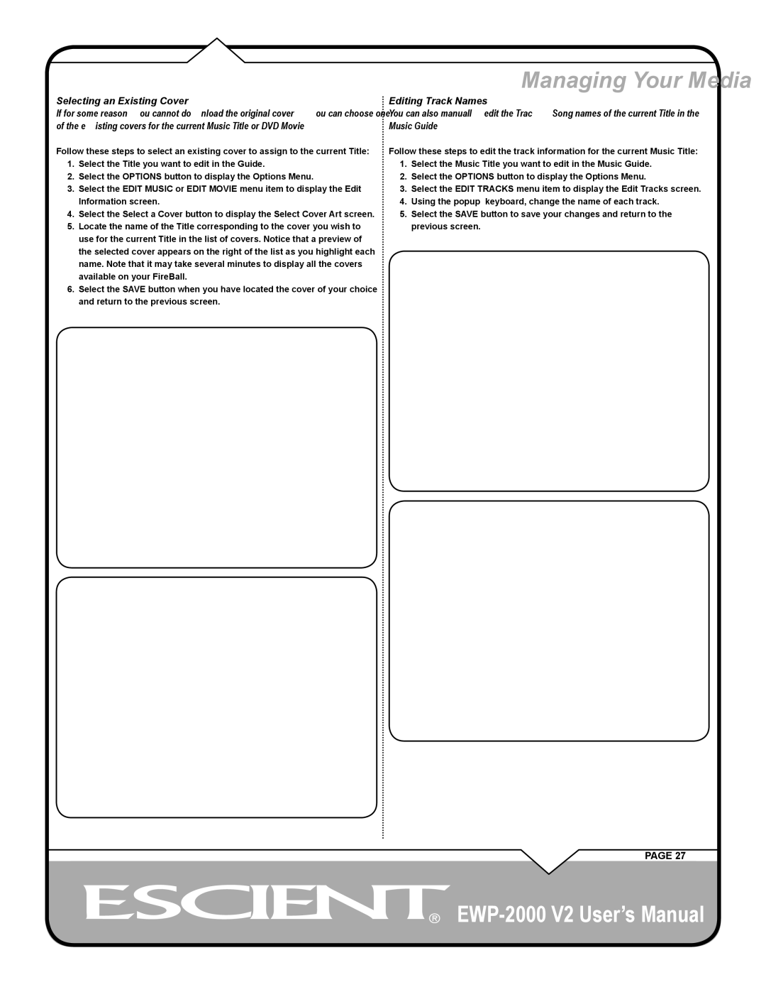 Escient EWP-2000 V2 user manual Selecting an Existing Cover 