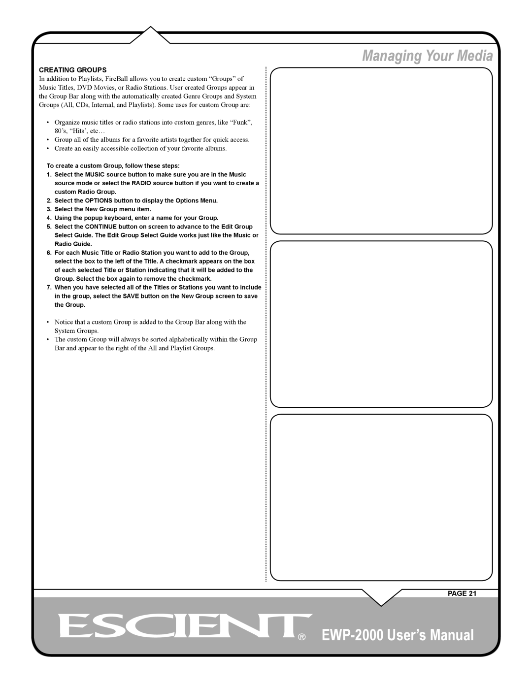 Escient EWP-2000 user manual Creating Groups 