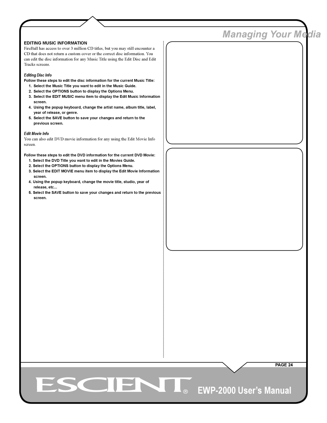 Escient EWP-2000 user manual Editing Disc Info, Edit Movie Info 