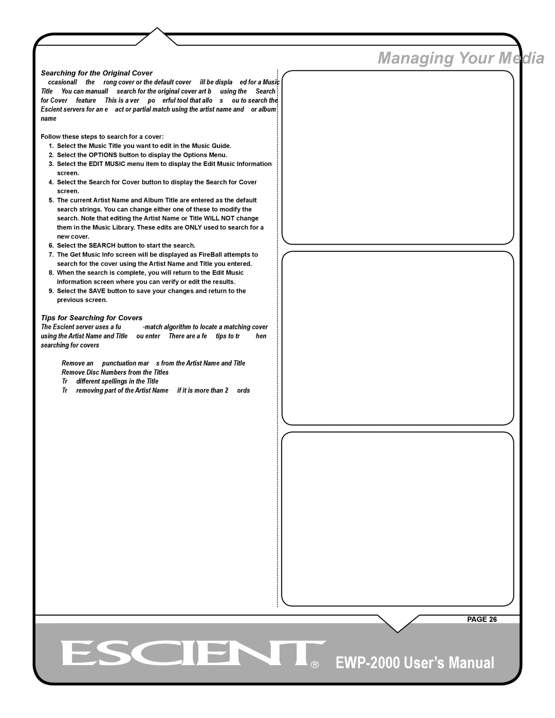 Escient EWP-2000 user manual Searching for the Original Cover 