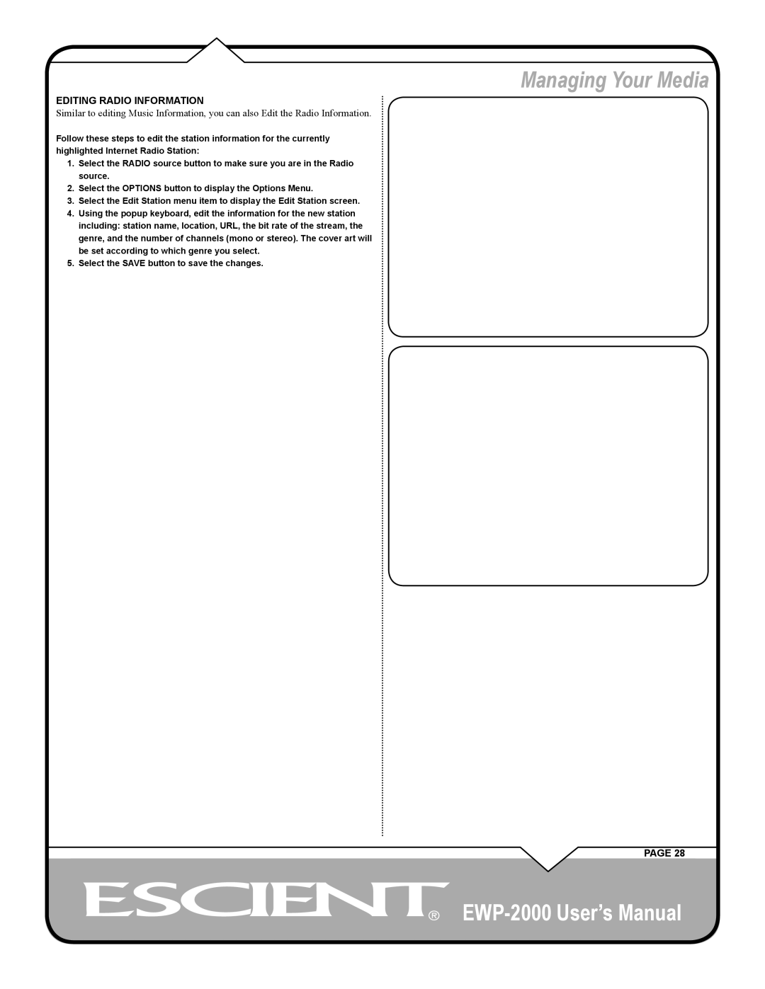 Escient EWP-2000 user manual Editing Radio Information 