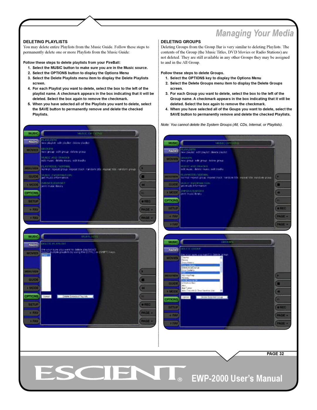 Escient EWP-2000 user manual Deleting Playlists 