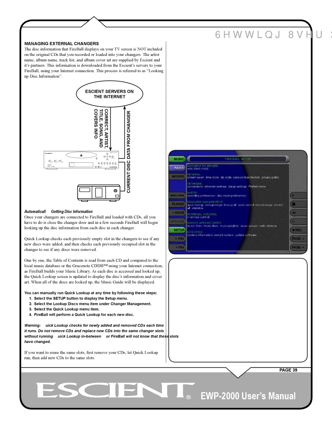 Escient EWP-2000 user manual Managing External Changers, Automatically Getting Disc Information 