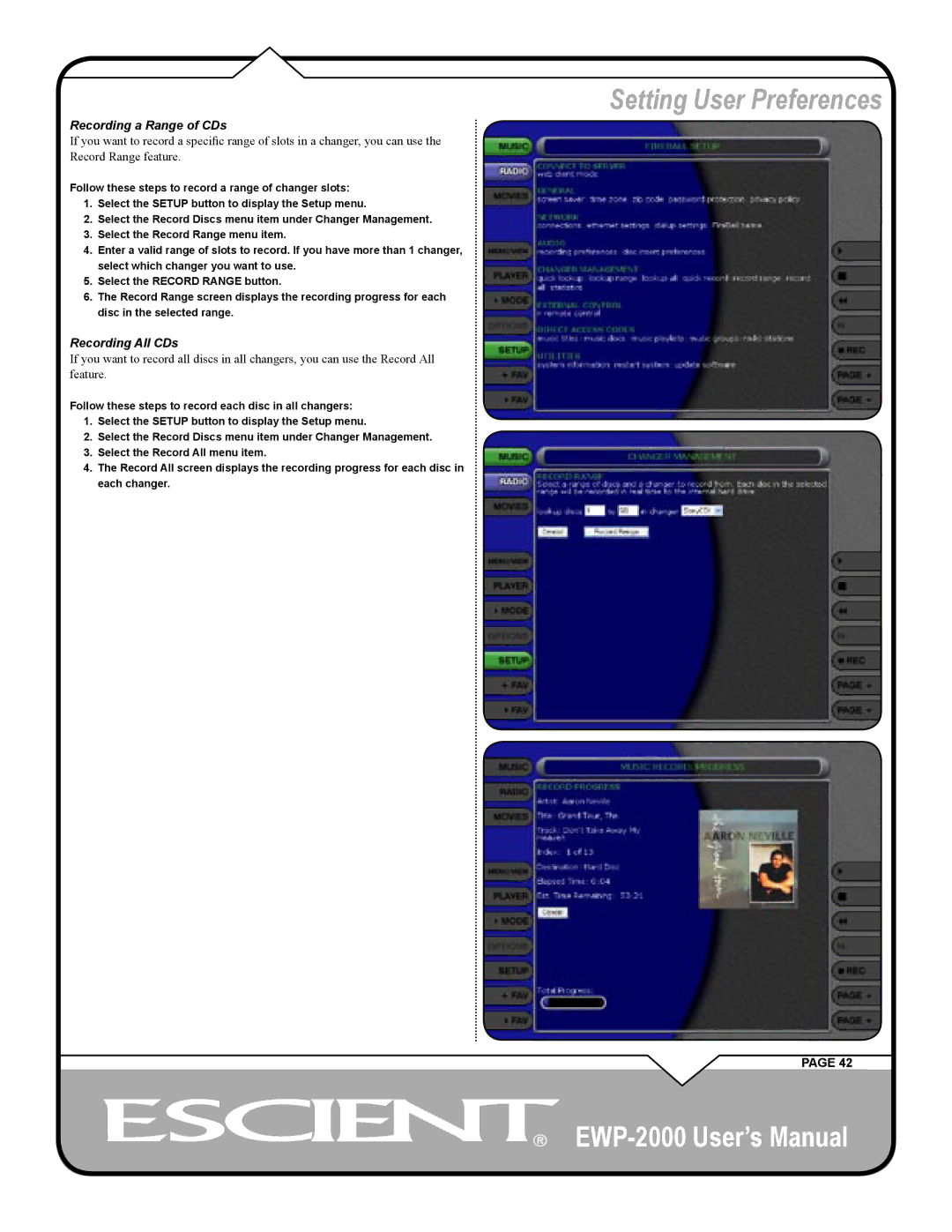 Escient EWP-2000 user manual Recording a Range of CDs 