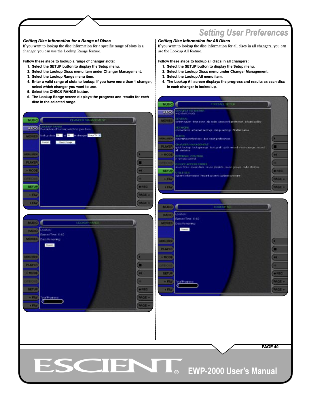Escient Setting User Preferences, EWP-2000 User’s Manual, Getting Disc Information for a Range of Discs, Page 