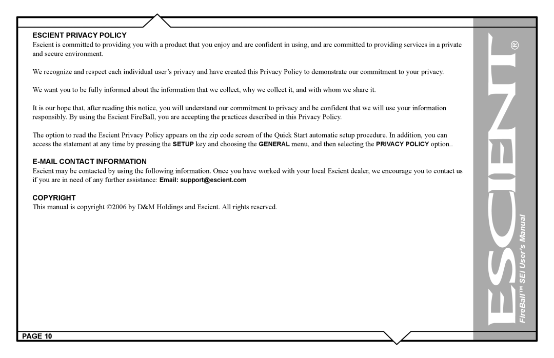 Escient FireBall Media Management system user manual Escient Privacy Policy 