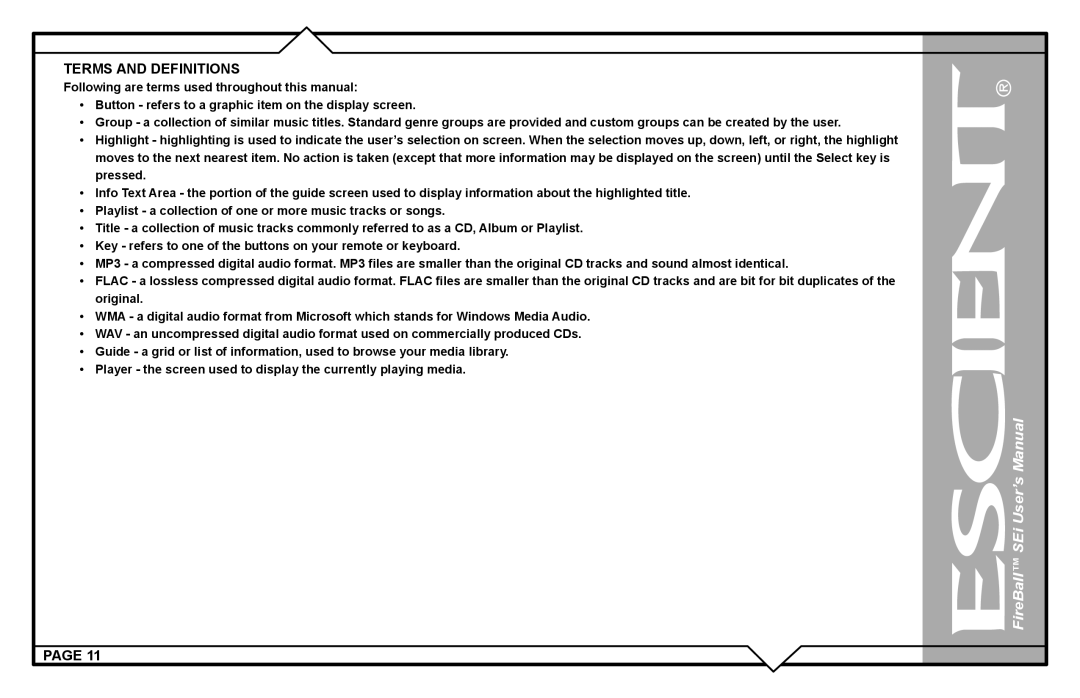 Escient FireBall Media Management system user manual Terms and Definitions 