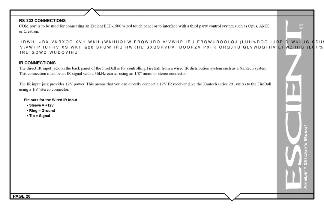 Escient FireBall Media Management system user manual RS-232 Connections 