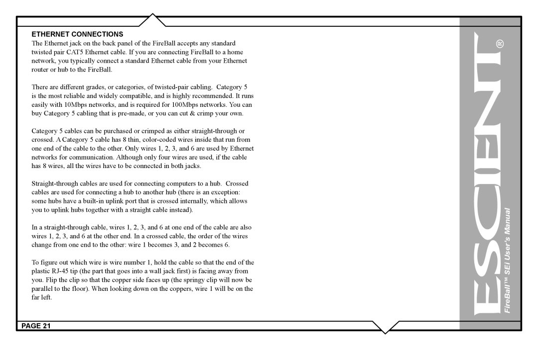 Escient FireBall Media Management system user manual Ethernet Connections 