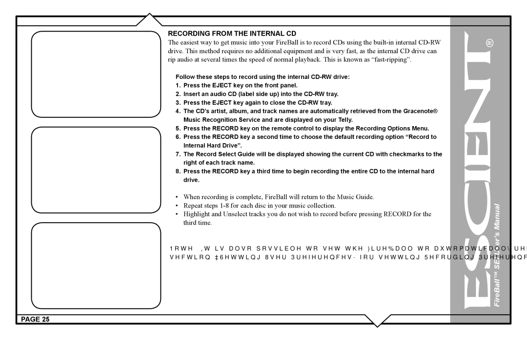 Escient FireBall Media Management system user manual Recording from the Internal CD 