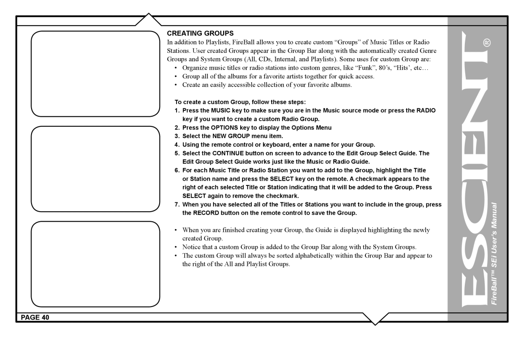 Escient FireBall Media Management system user manual Creating Groups 