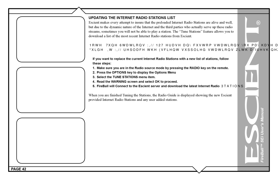 Escient FireBall Media Management system user manual Updating the Internet Radio Stations List 