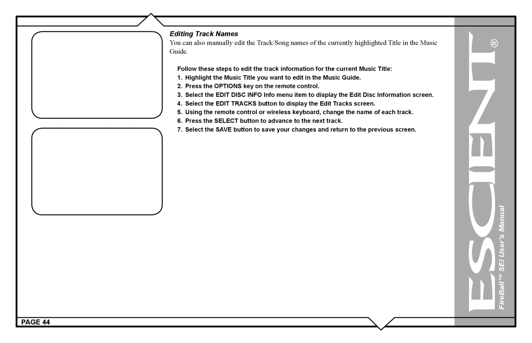 Escient FireBall Media Management system user manual Editing Track Names 