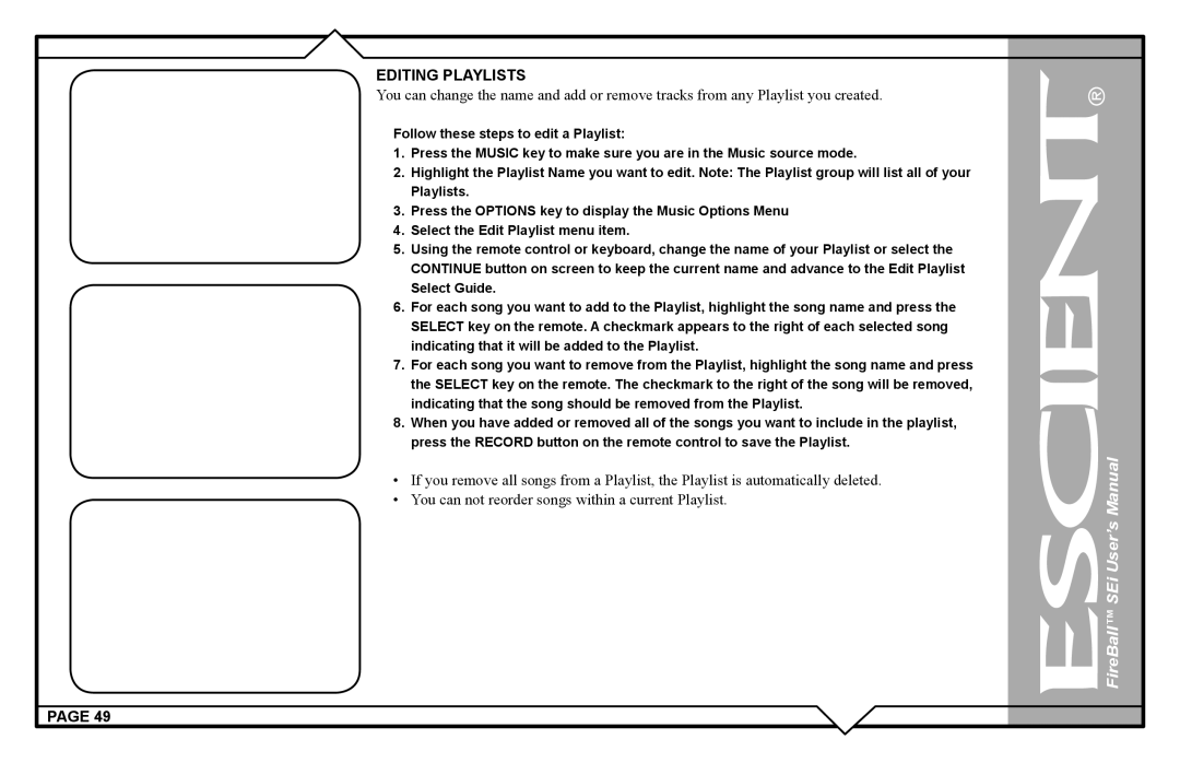 Escient FireBall Media Management system user manual FireBall SEi User’s Manual 