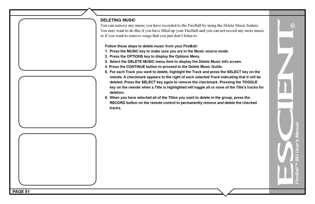 Escient FireBall Media Management system user manual Deleting Music 