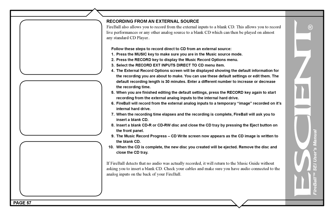 Escient FireBall Media Management system user manual Recording from AN External Source 