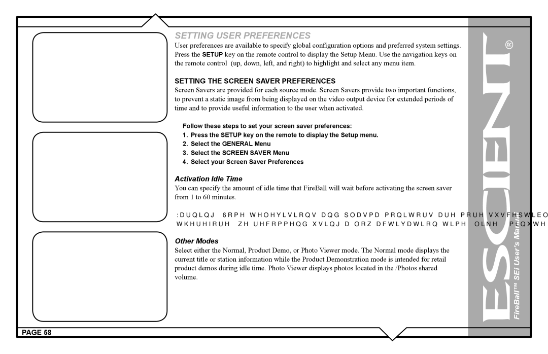 Escient FireBall Media Management system user manual Setting the Screen Saver Preferences, Activation Idle Time 