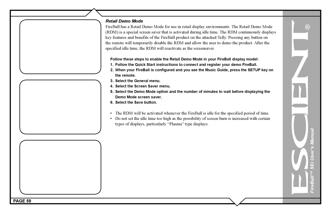 Escient FireBall Media Management system user manual Retail Demo Mode 