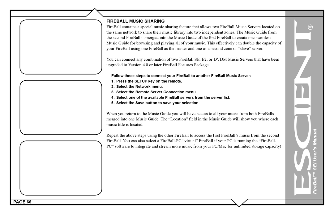 Escient FireBall Media Management system user manual Fireball Music Sharing 