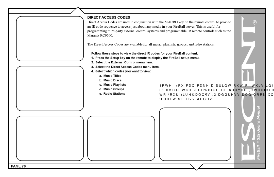 Escient FireBall Media Management system user manual Direct Access Codes 
