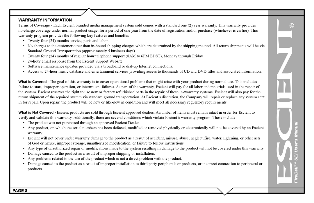 Escient FireBall Media Management system user manual FireBall SEi User’s Manual 