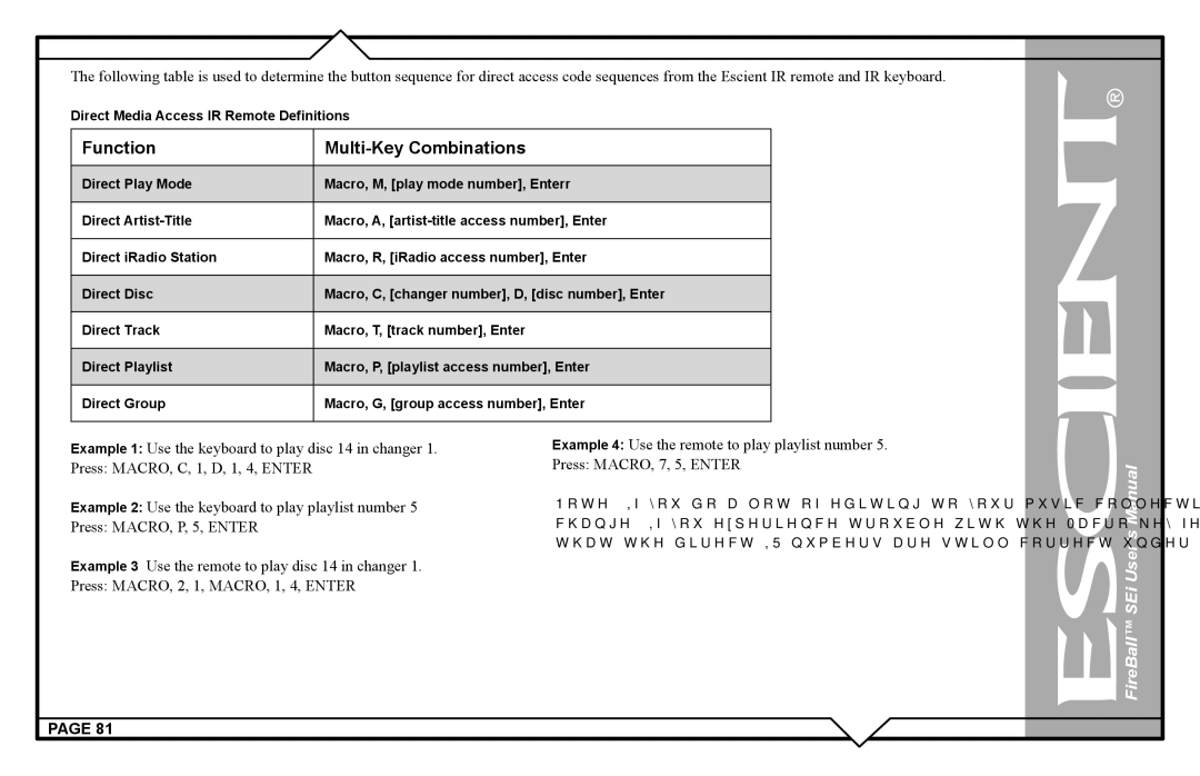 Escient FireBall Media Management system user manual Function Multi-Key Combinations 