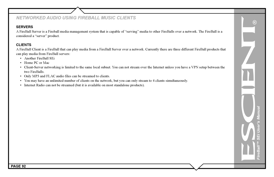 Escient FireBall Media Management system user manual Servers, Clients 