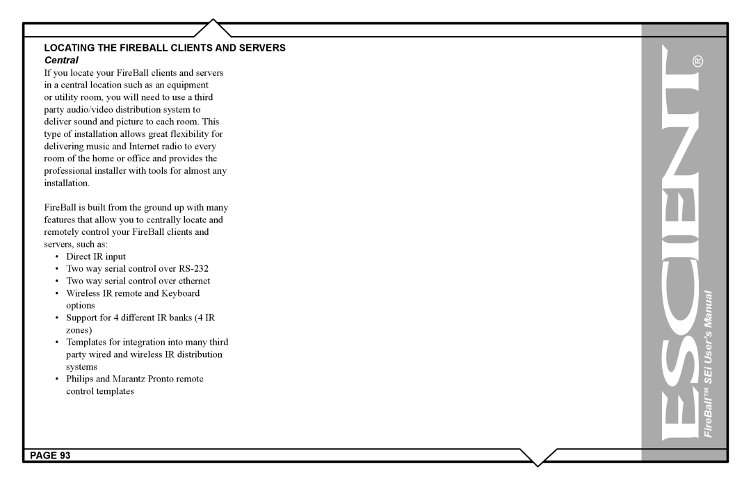 Escient FireBall Media Management system user manual Locating the Fireball Clients and Servers, Central 