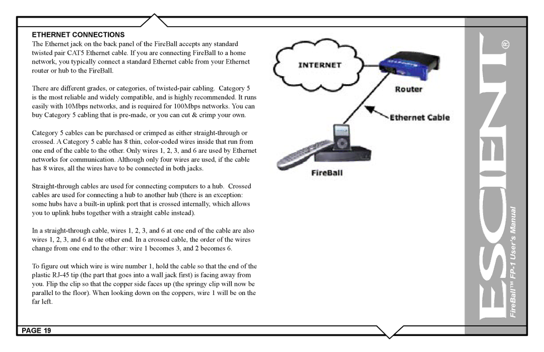 Escient FP-1 user manual Ethernet Connections 