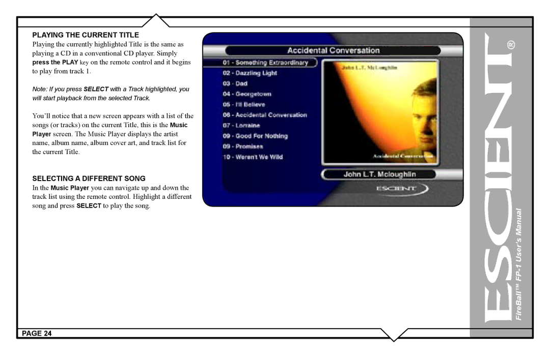 Escient FP-1 user manual Playing the Current Title 