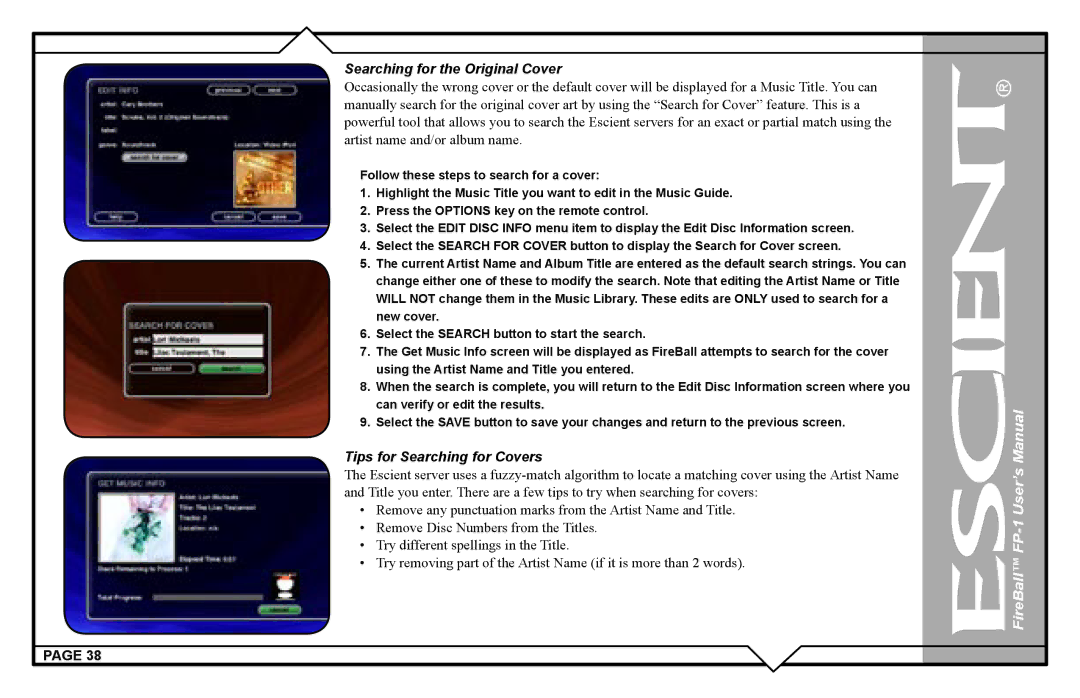 Escient FP-1 user manual Searching for the Original Cover 