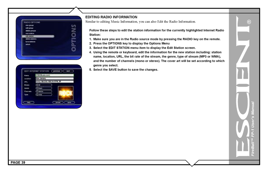 Escient FP-1 user manual Editing Radio Information 