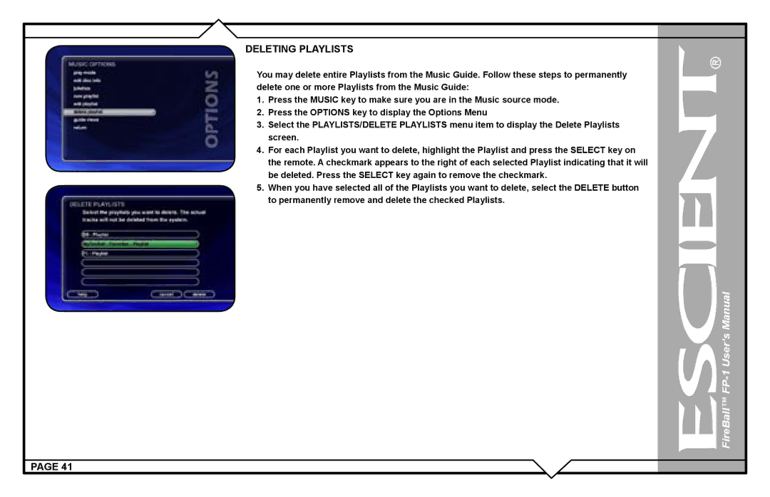 Escient FP-1 user manual Deleting Playlists 