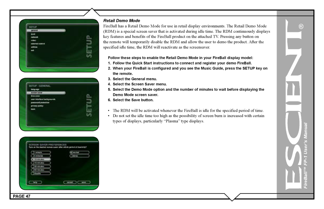 Escient FP-1 user manual Retail Demo Mode 